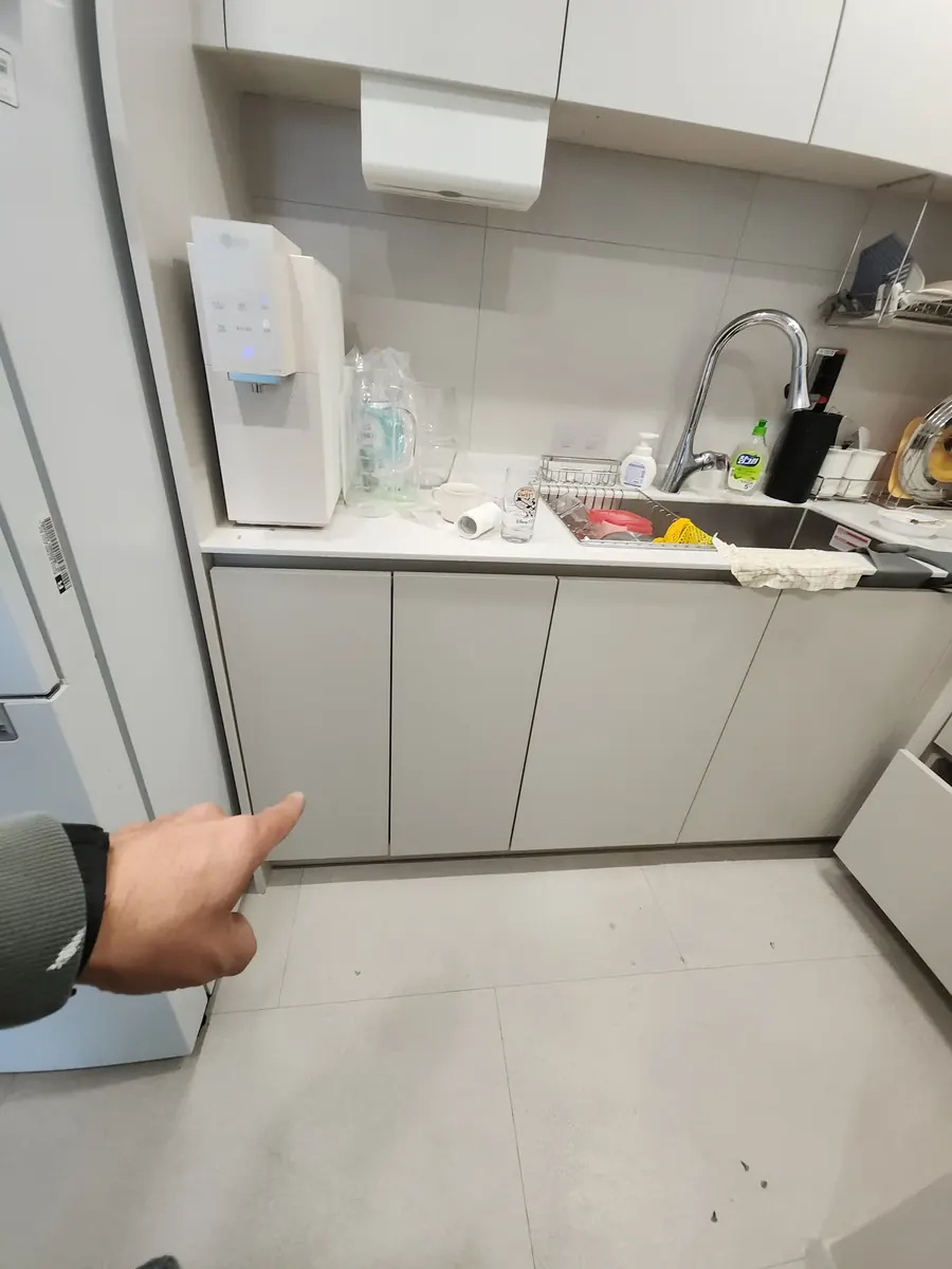 식기세척기 하부장 — 옆 장과 이어진 문짝